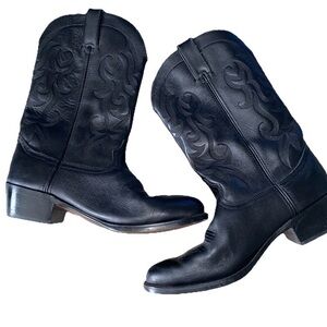 Durango  Black Leather Pull-On Cowboy Western Boots Men's US 10.5D